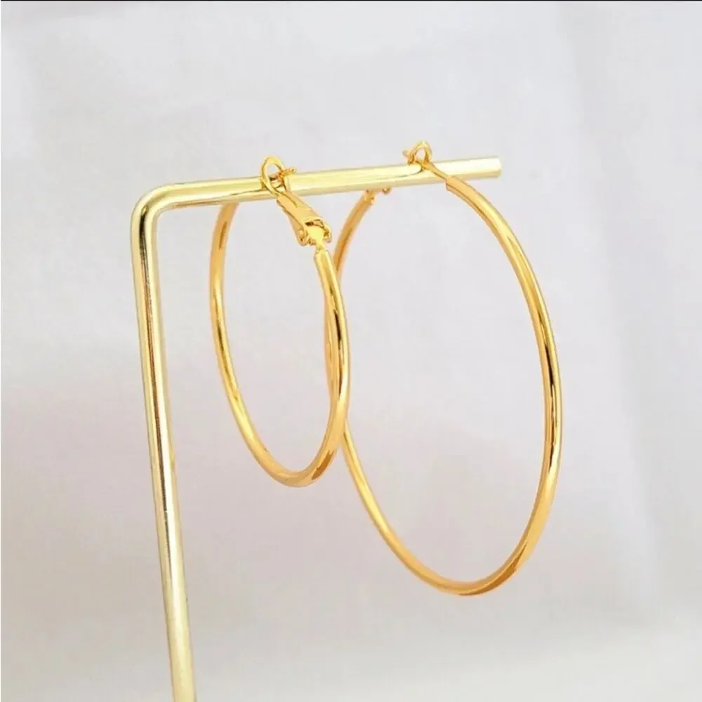 Gold 60mm Hoops, Thin, Lightweight, Gold Plated, Punk - Picture 5 of 10